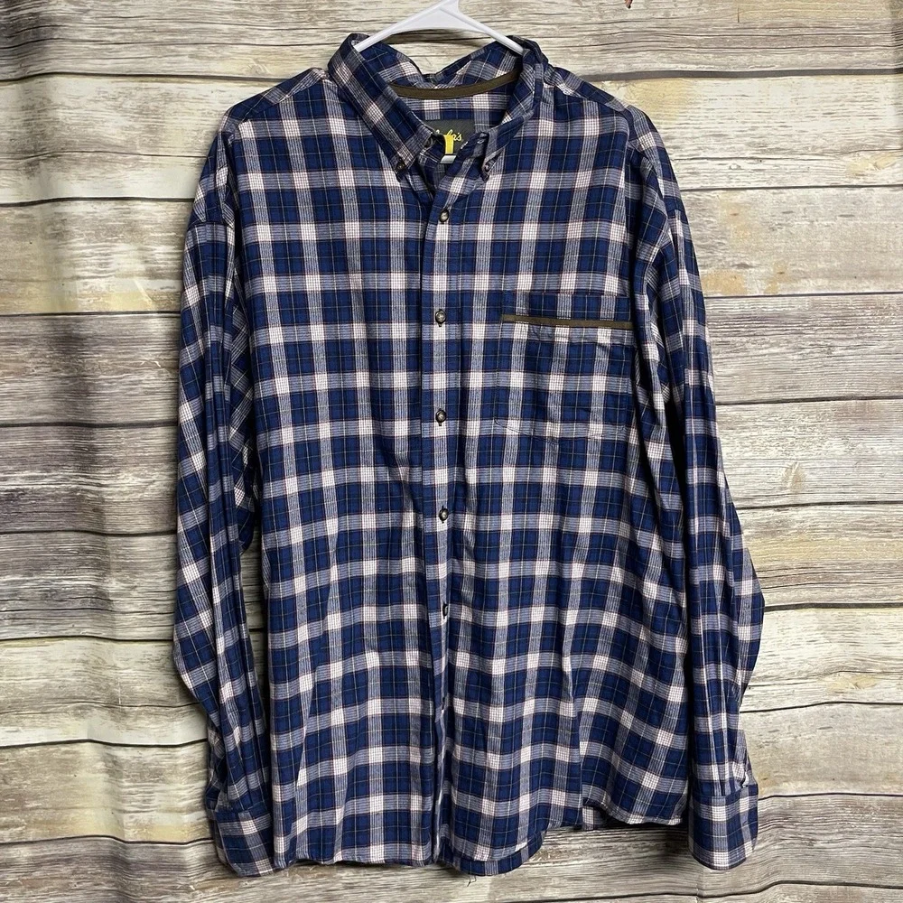 Cabela's Flip Cuff Button Down Shirt Men's 2XL Cotton Plaid Long‎ Sleeve Country